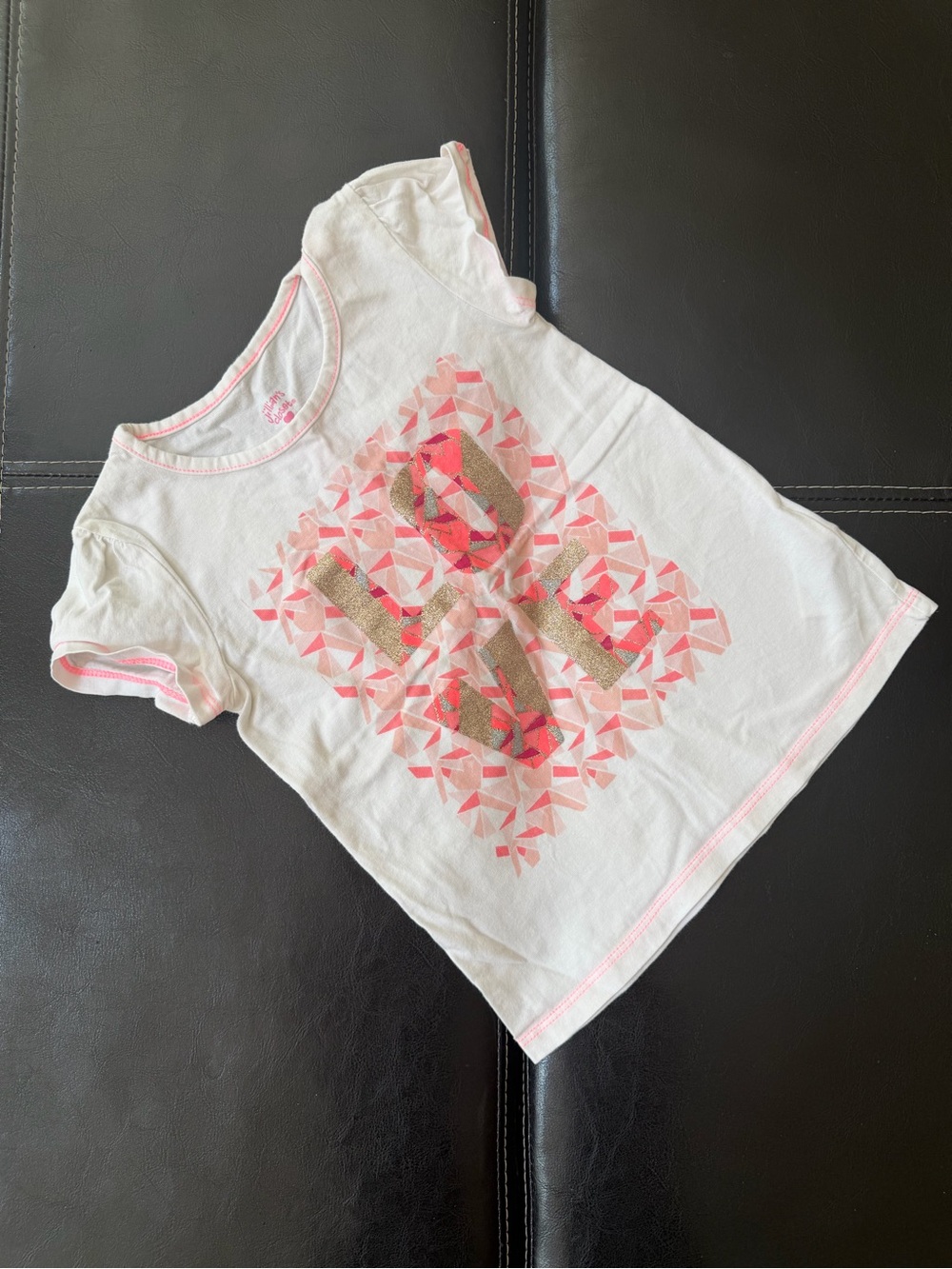Jillian’S Closet - Girl’s White Short Sleeve Tee with Pink & Gold “LOVE” Graphic